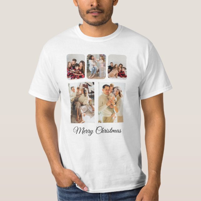 Simple Merry Christmas Photo Collage T-Shirt (Front)