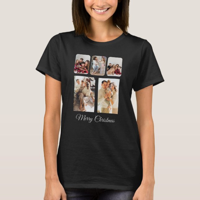 Simple Merry Christmas Photo Collage T-Shirt (Front)