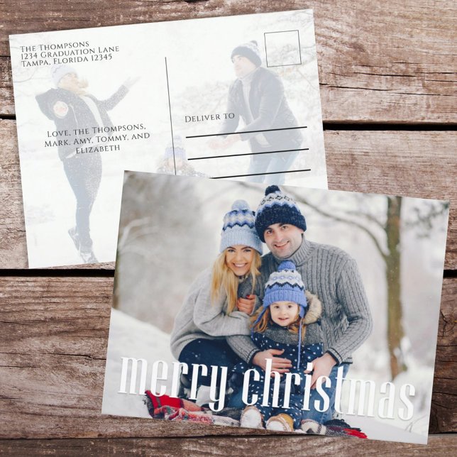 Simple Merry Christmas Photo Holiday Postcard (Simple and minimalist Merry Christmas postcard )