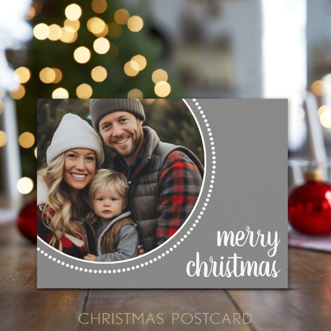 Simple Merry Christmas Photo Polka Dot Border Holiday Postcard (Add one photo to this simple design with a polka dot border.)