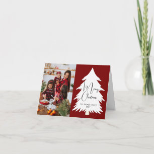 Simple Merry Christmas Pine Tree family photo Card
