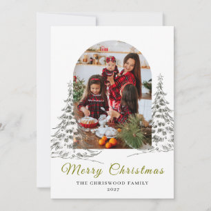 Simple Merry Christmas Pine Tree family photo Holiday Card