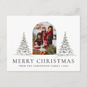 Simple Merry Christmas Pine Tree family photo Holiday Postcard