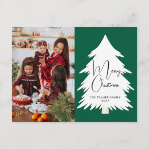 Simple Merry Christmas Pine Tree family photo Holiday Postcard