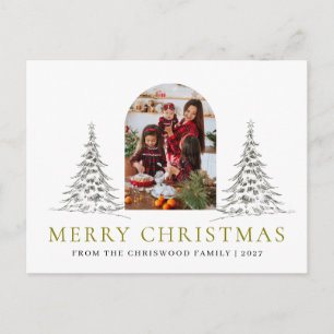 Simple Merry Christmas Pine Tree family photo Holiday Postcard