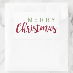 Simple Merry Christmas Red Green Lettering Festive Rectangular Sticker