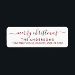 Simple Merry Christmas Red Modern Script Holiday Return Address Label<br><div class="desc">Simple Modern Red Merry Christmas Script Holiday Return Address Label</div>