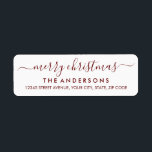 Simple Merry Christmas Red Modern Script Holiday Return Address Label<br><div class="desc">Simple Modern Red Merry Christmas Script Holiday Return Address Label</div>