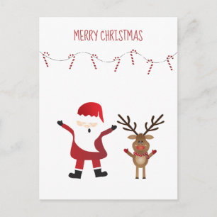 Simple Merry Christmas Santa Claus Reindeer Postcard