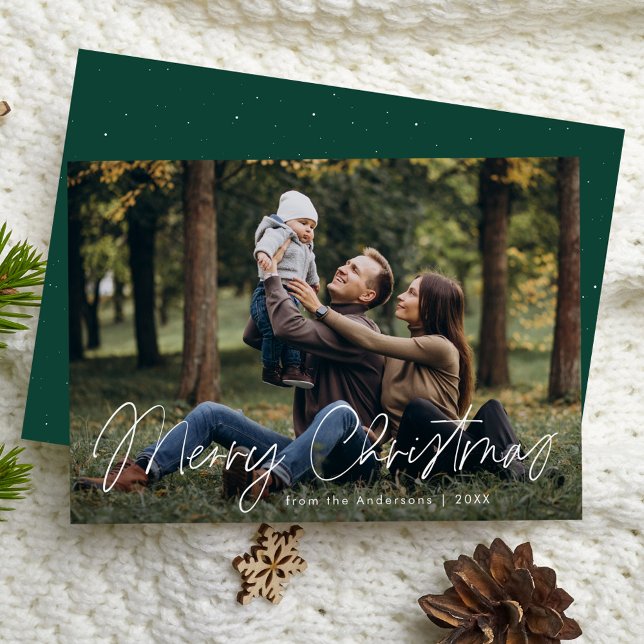 Simple Merry Christmas Script Photo Holiday Card (Creator Uploaded)