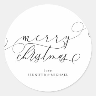 Simple Merry Christmas Signature Classic Round Sticker