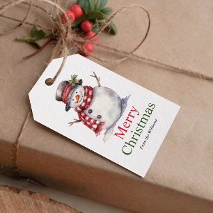 Simple Merry Christmas Snowman Red Green Gift Tags