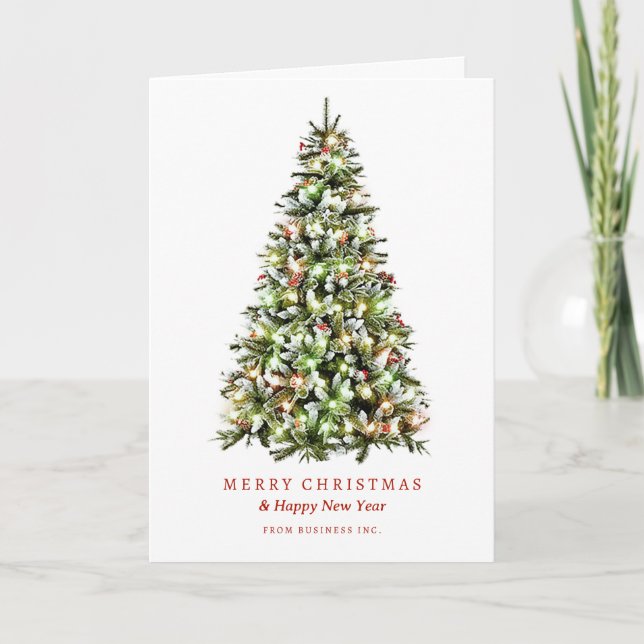 Simple Merry Christmas Tree Holiday Corporate  Card (Front)
