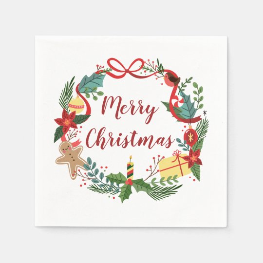 Simple Merry Christmas Wreath | Napkin Paper Serviettes | Zazzle.com.au