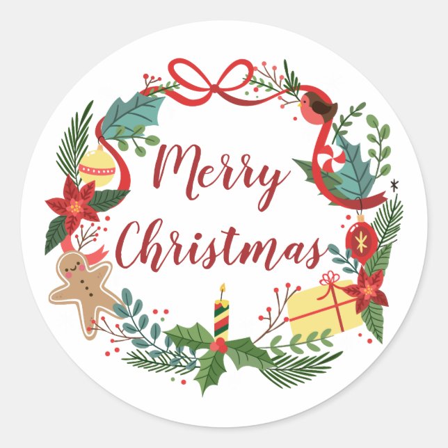 Simple Merry Christmas Wreath | Sticker Seal (Front)