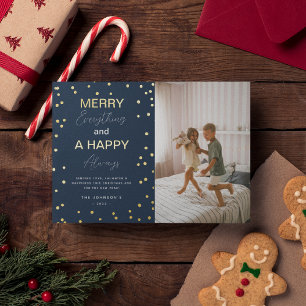 Simple 'Merry Everything' Photo Christmas Gold Foil Holiday Card