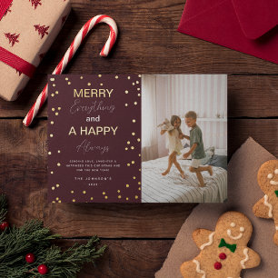 Simple 'Merry Everything' Photo Christmas Gold Foil Holiday Card