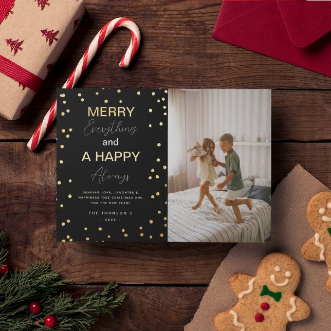 Simple ‘Merry Everything’ Photo Christmas Gold Foil Holiday Card (Creator Uploaded)