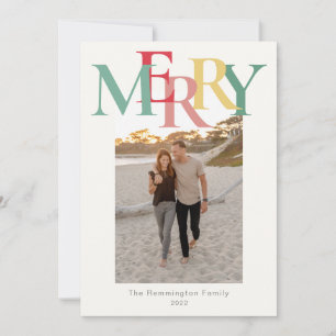 Simple Merry Photo Flat Red Green Yellow Holiday Card