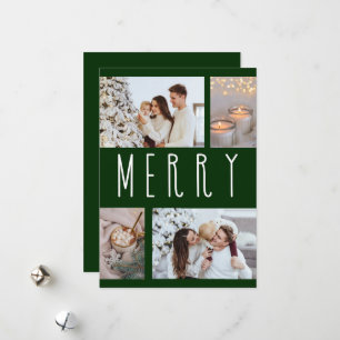 Simple Merry typography multiple photo collage Holiday Card