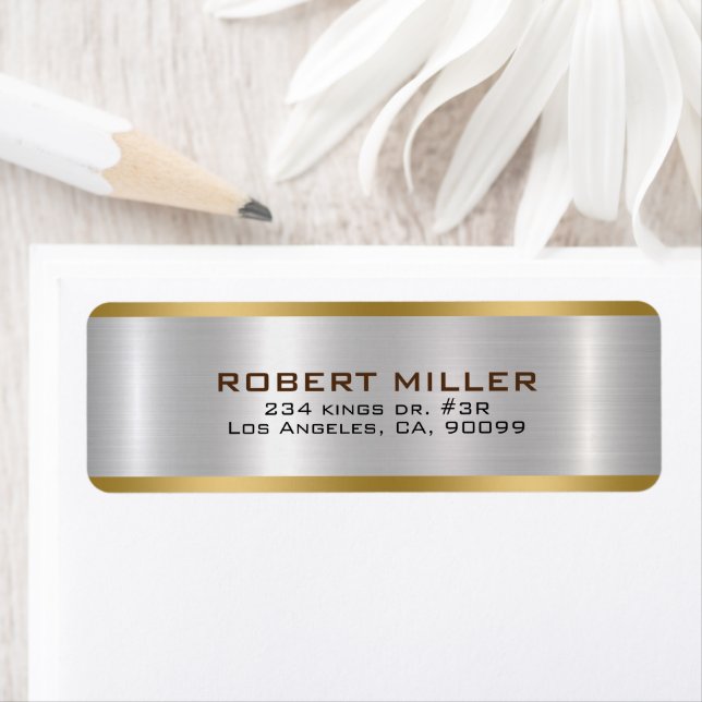 Simple Metallic silver gold accents Return Address Label (Insitu)