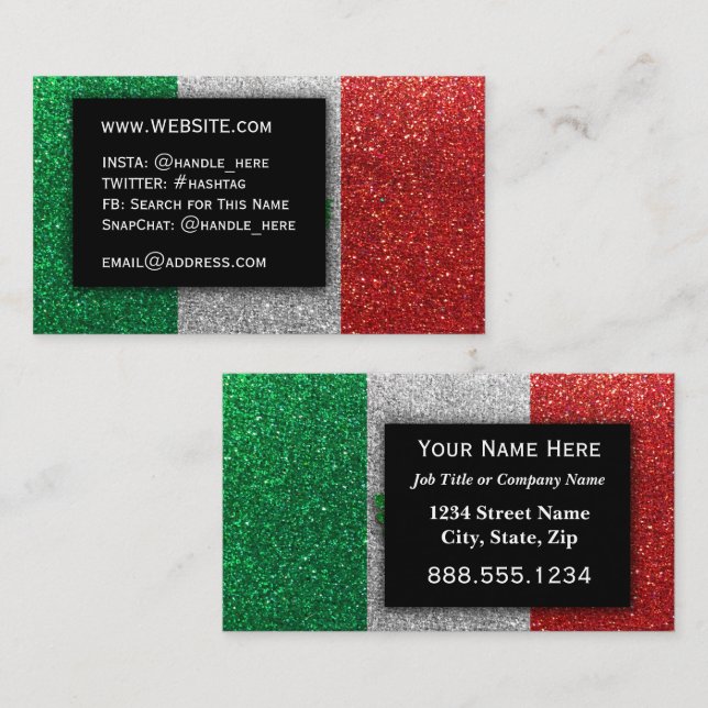 Simple Mexican Flag Glitter Professional Executive Business Card (Front/Back)