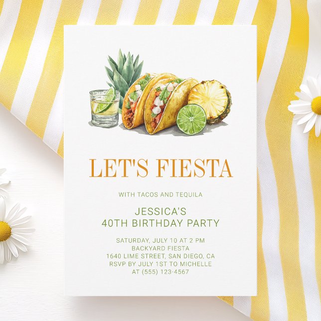 Simple Mexican Tacos Fiesta 40th Birthday Party Invitation (Simple Mexican Tacos Fiesta 40th Birthday Party Invitation)
