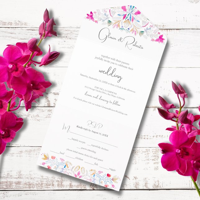 Simple Mexican Wedding Boho Flowers All In One Invitation (Creator Uploaded)