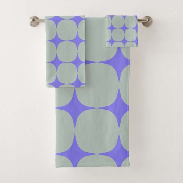 Simple Mid Century Modern Purple Blue Pattern Bath Towel Set (Insitu)