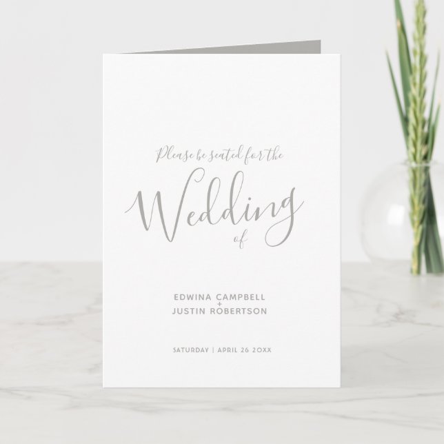 Simple mid grey script lettering wedding programs (Front)