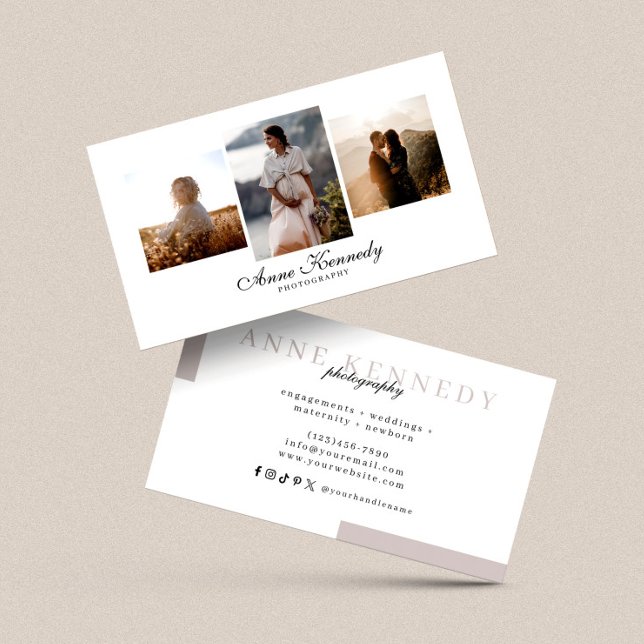 Simple Minimal 3 Photos Wedding Photographer Business Card (Creator Uploaded)