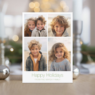 Simple Minimal 4 Photo - Zen Arch Green White Holiday Card