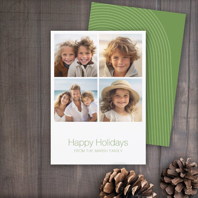 Simple Minimal 4 Photo - Zen Arch Green White Holiday Card (Zen Arch Design - Minimal Holiday Card - 4 Photos)