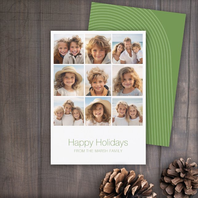 Simple Minimal 9 Photo - Zen Arch Green White Holiday Card (Zen Arch Design - Minimal Holiday Card - 9 Photos)