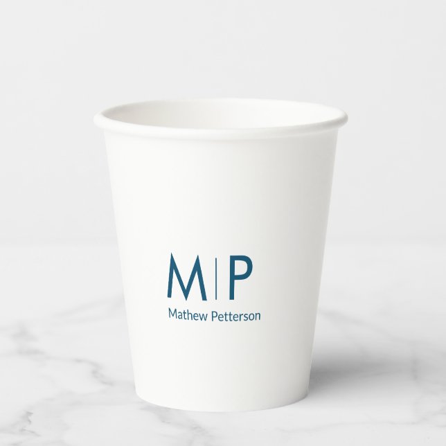 simple minimal add monogram name letter elegant te paper cups (Front)