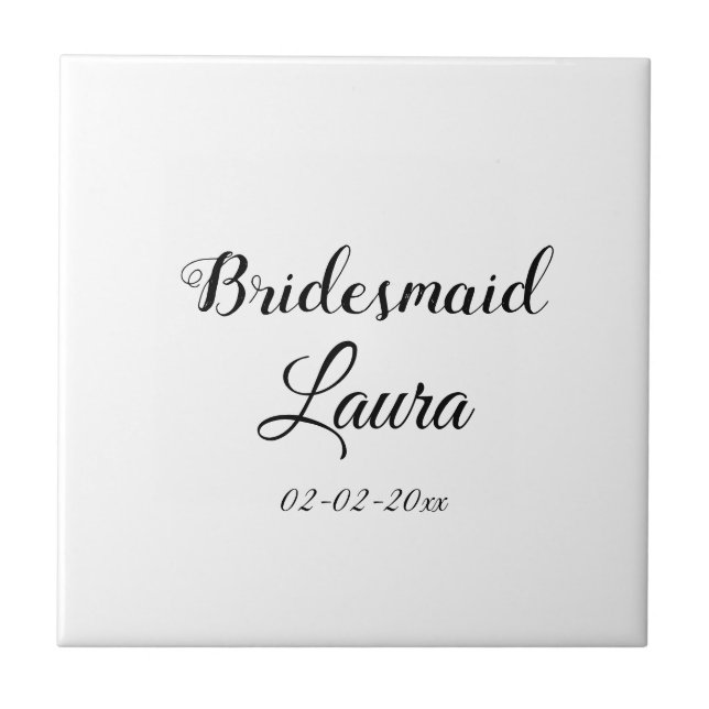 Simple minimal add name bridesmaid  gift year   ceramic tile (Front)