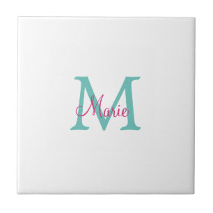 simple minimal add name monogram green pink blue t ceramic tile