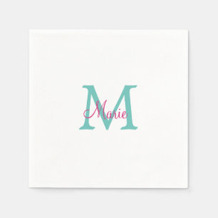 simple minimal add name monogram green pink blue t napkin