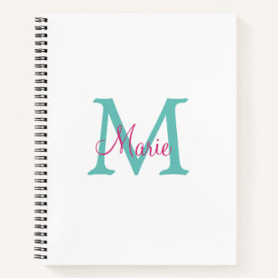 simple minimal add name monogram green pink blue t notebook