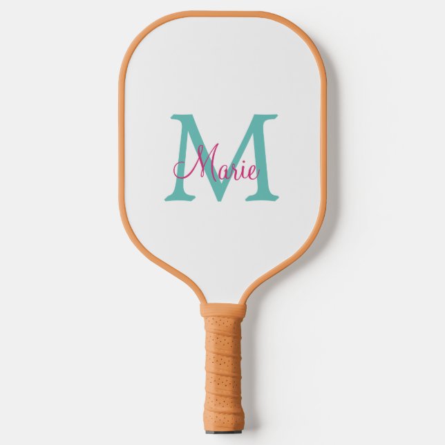 simple minimal add name monogram green pink blue t pickleball paddle (Front)