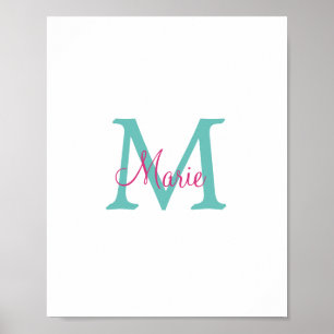 simple minimal add name monogram green pink blue t poster