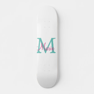 simple minimal add name monogram green pink blue t skateboard