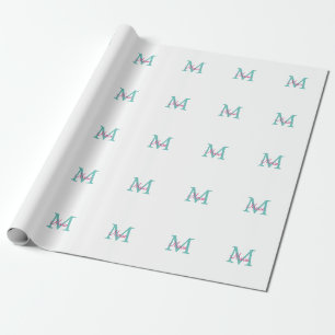 simple minimal add name monogram green pink blue t wrapping paper