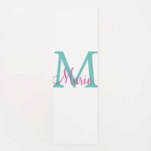simple minimal add name monogram green pink blue t yoga mat
