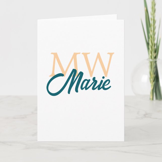 simple minimal add name monogram orange blue bold card (Front)