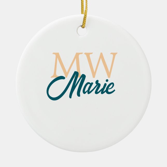 simple minimal add name monogram orange blue bold ceramic ornament (Front)