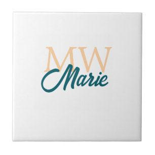 simple minimal add name monogram orange blue bold ceramic tile