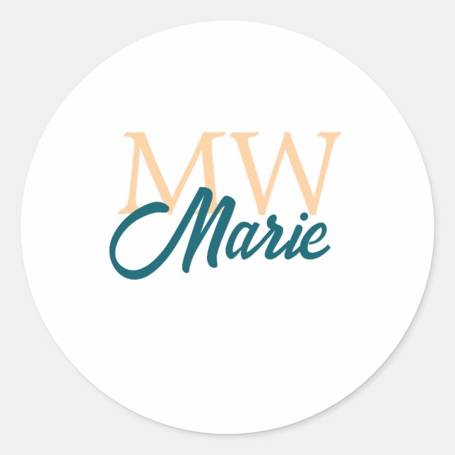 simple minimal add name monogram orange blue bold classic round sticker (Front)
