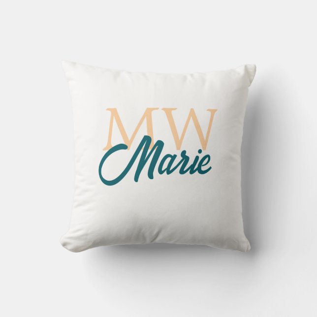 simple minimal add name monogram orange blue bold cushion (Front)