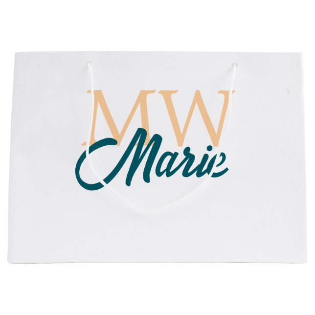 simple minimal add name monogram orange blue bold large gift bag (Front)